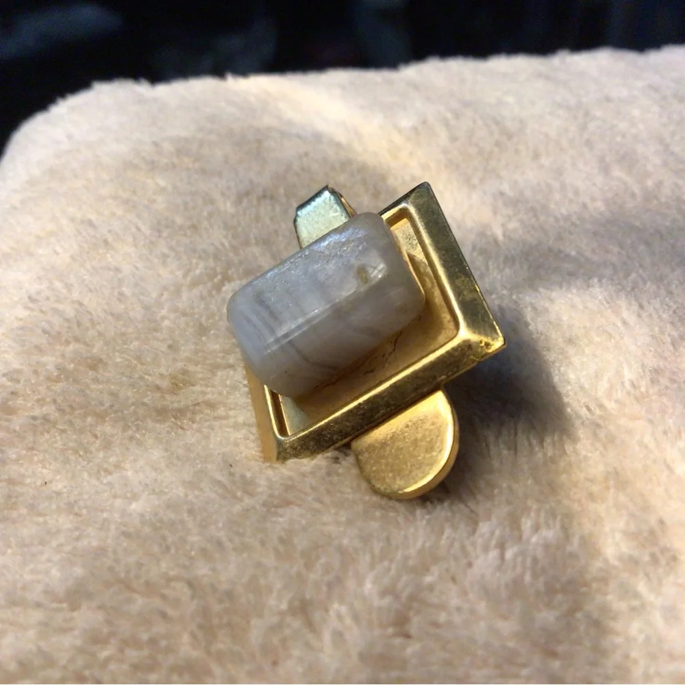 Gold-Tone Men's Money Clip with Cream Stone Accent